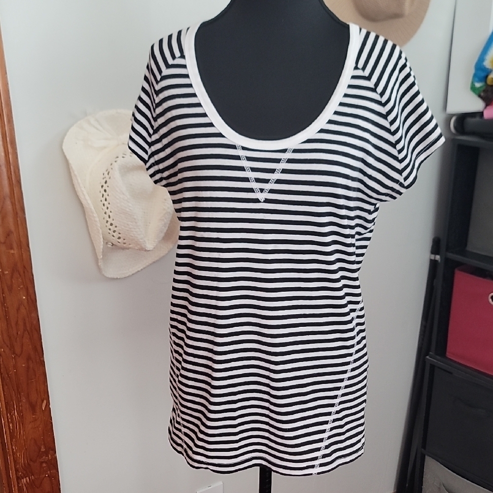 Poof Classic Black and White Striped Women's Tee - Picture 9 of 9